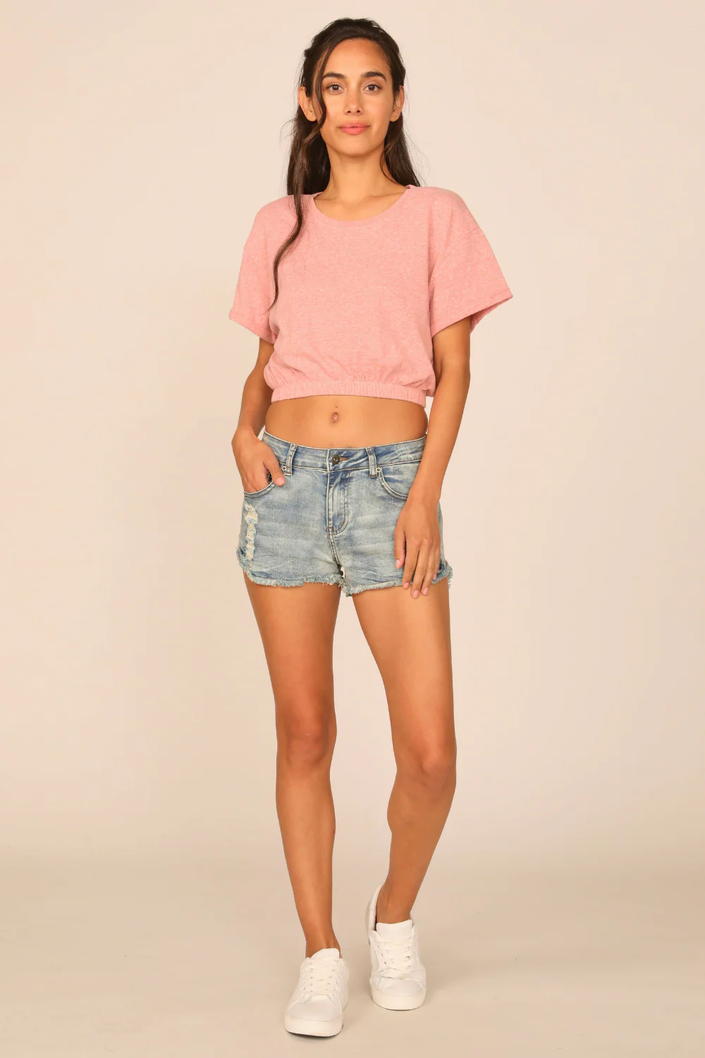 Brick Heathered Slub Elastic Bottom Tee - Image 3