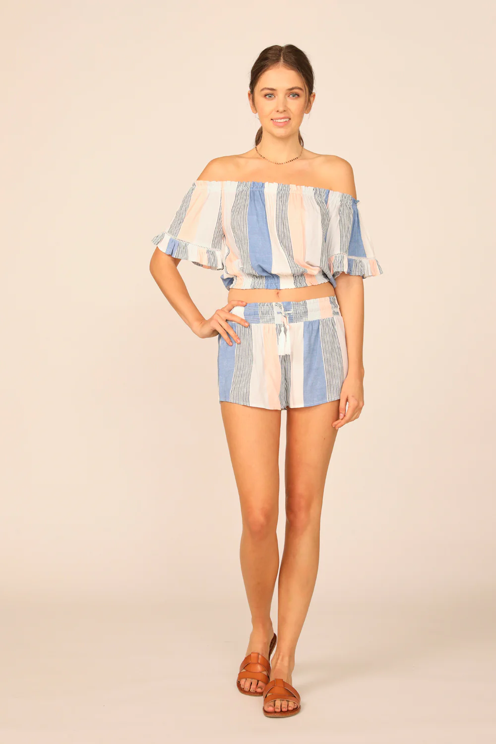 Clearwater Multi Stripe Off the Shoulder Bell Top Sleeve Top - Image 3
