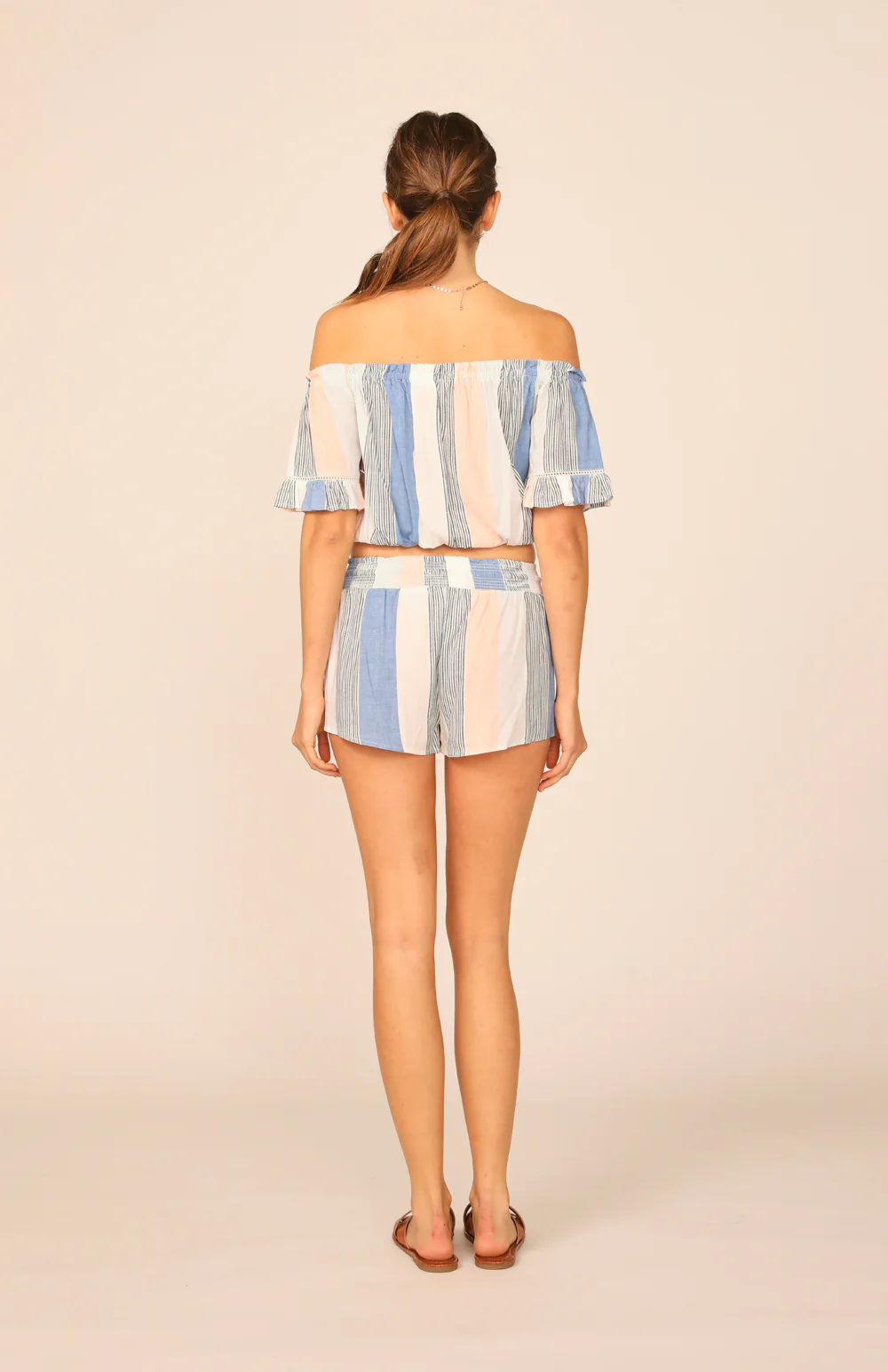 Clearwater Multi Stripe Off the Shoulder Bell Top Sleeve Top - Image 4