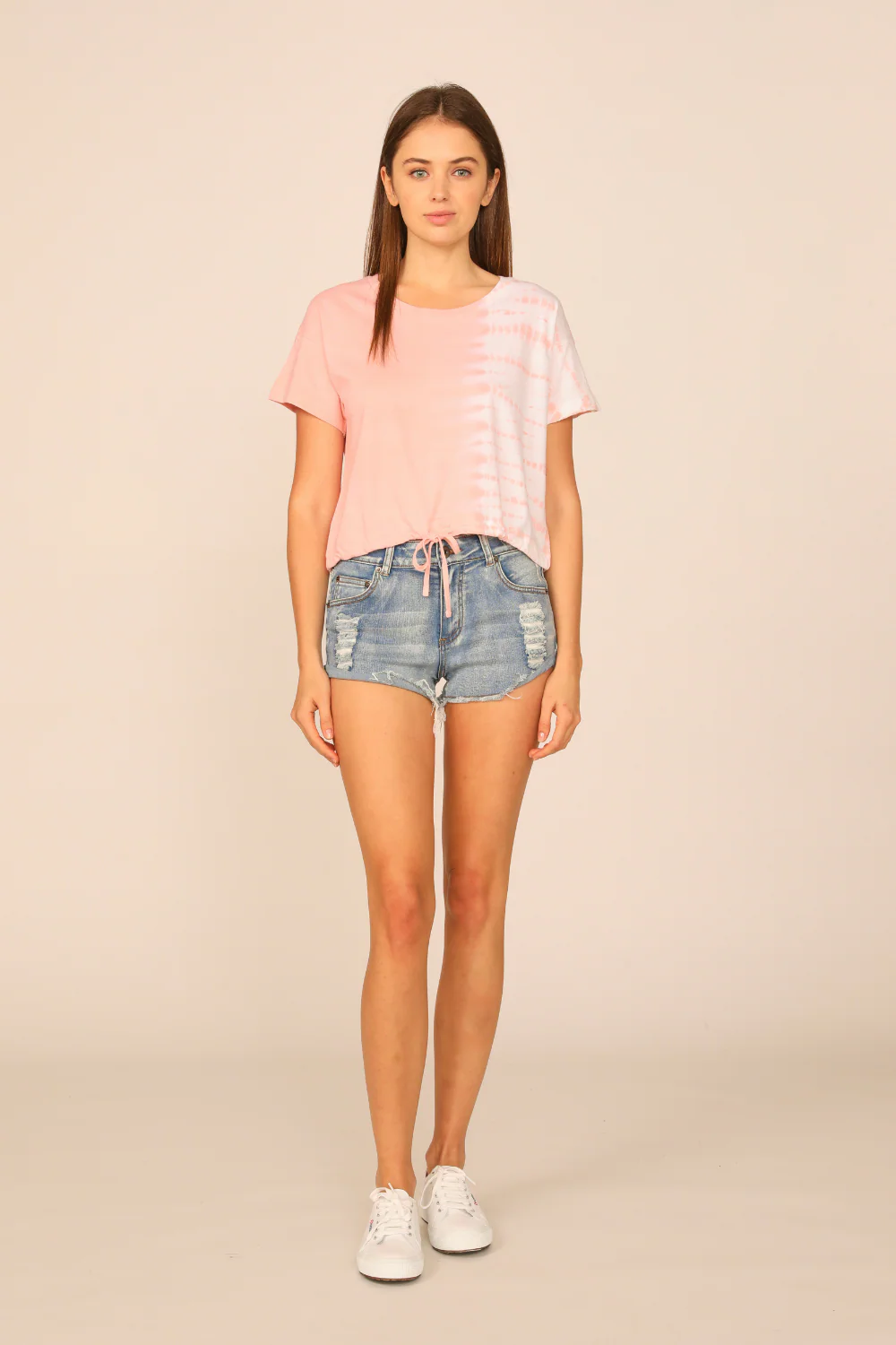 Coral Split Tie Dye Tie Bottom Tee - Image 3