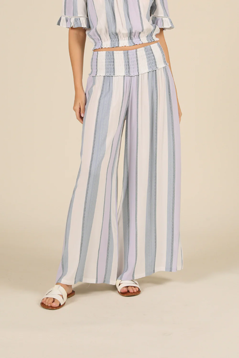 Lilac Summer Stripe Off Shoulder Bell Sleeve Top - Image 4