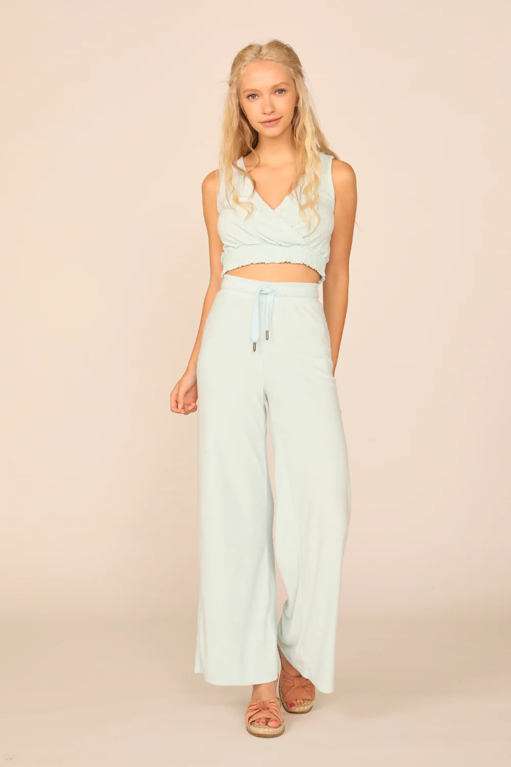 Salty Blue Terry Cloth Surplice W/ Smocked Waist - Image 3