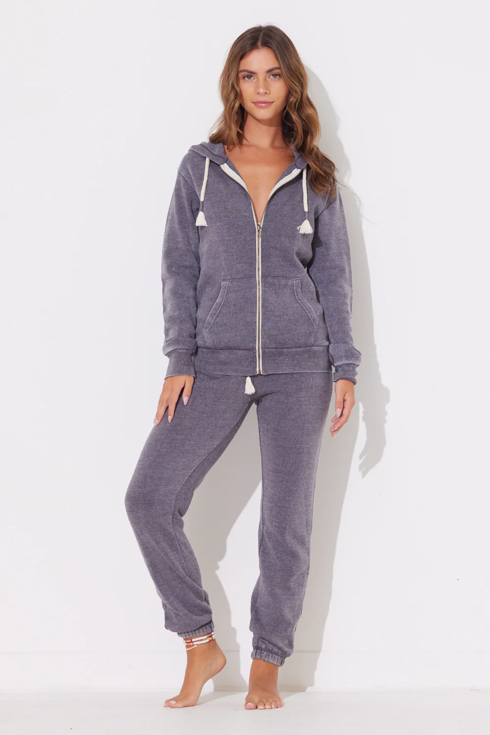 Steel Grey Burnout Zip Hoodie w/ Wrap Cords - Image 3