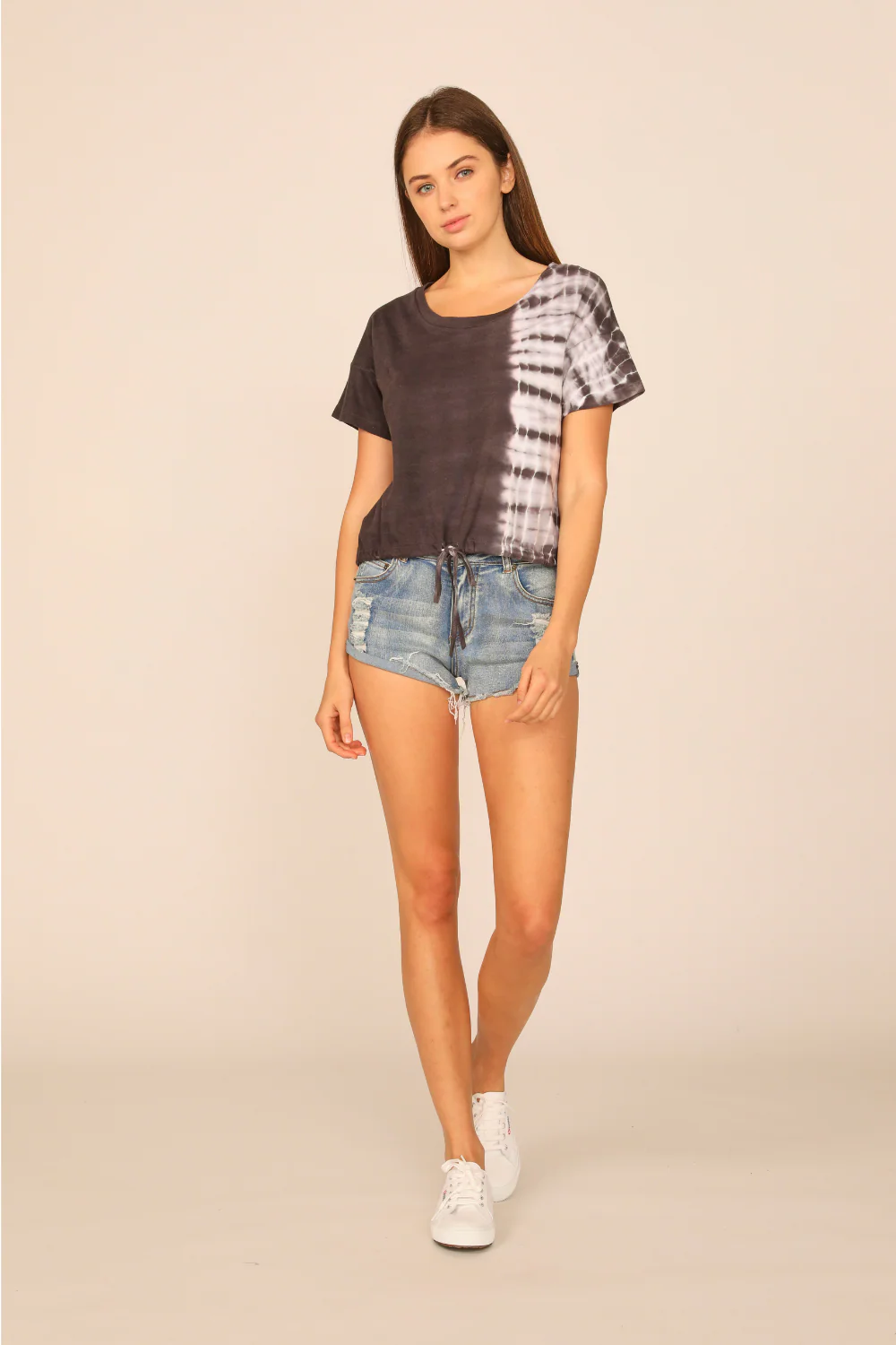 Washed Black Split Tie Dye Tie Bottom Tee - Image 3