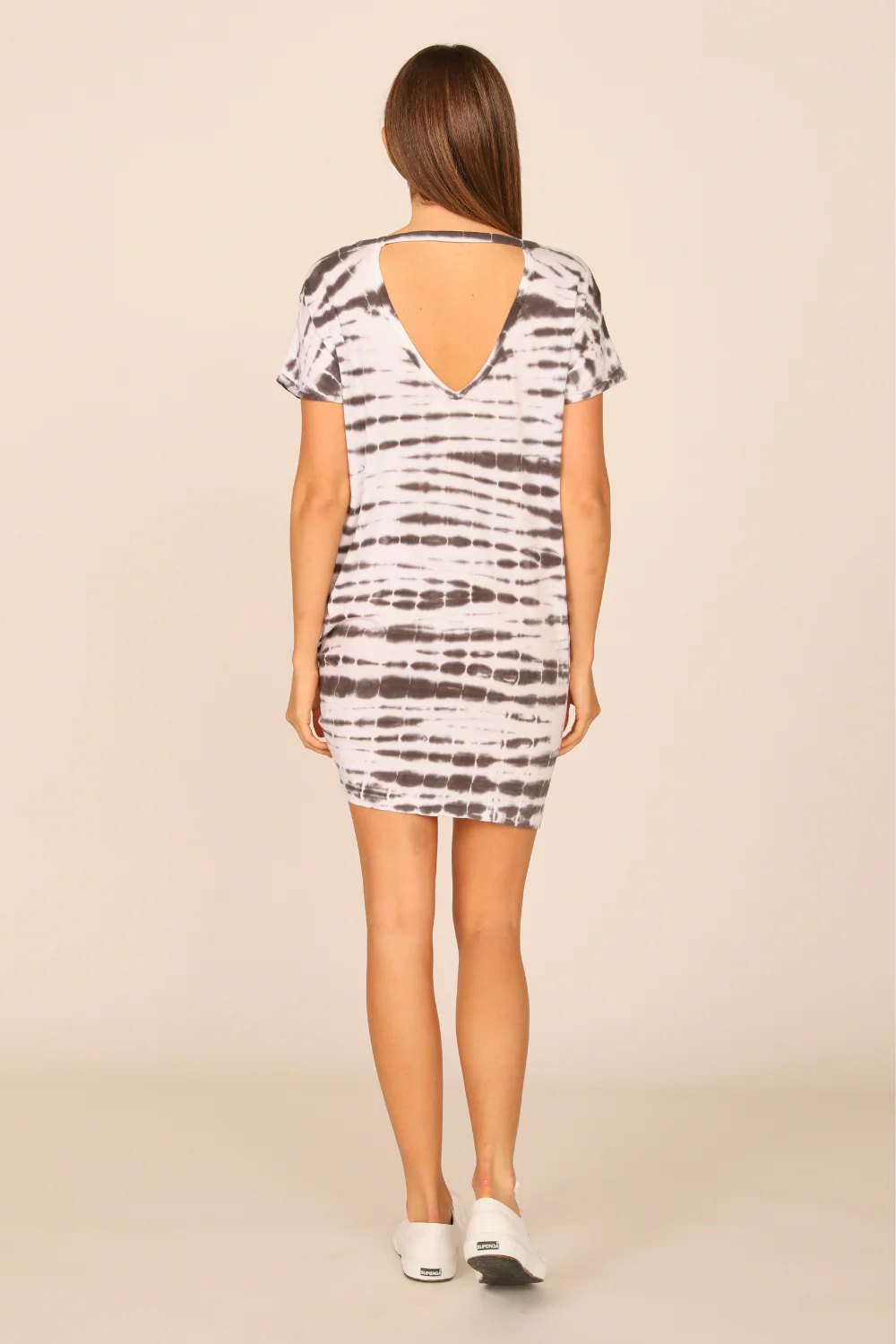 Washed Black Tie Dye V-Back Tee Shirt Dress - Image 4
