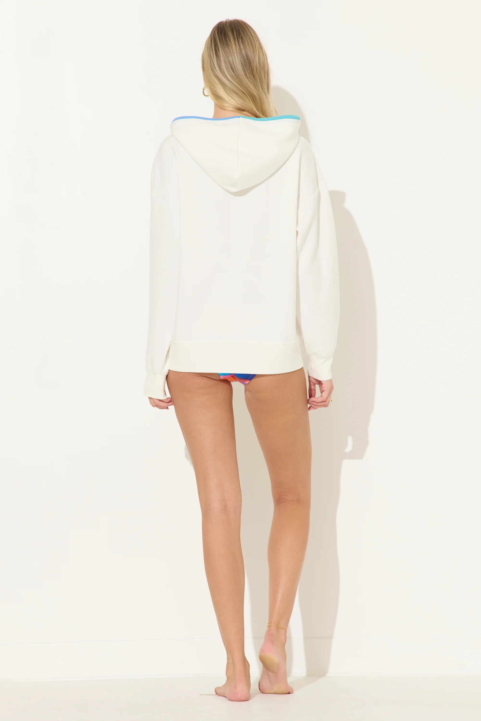 White/Aqua/Ocean Blue Color Block Cloud Fleece Hoodie - Image 3